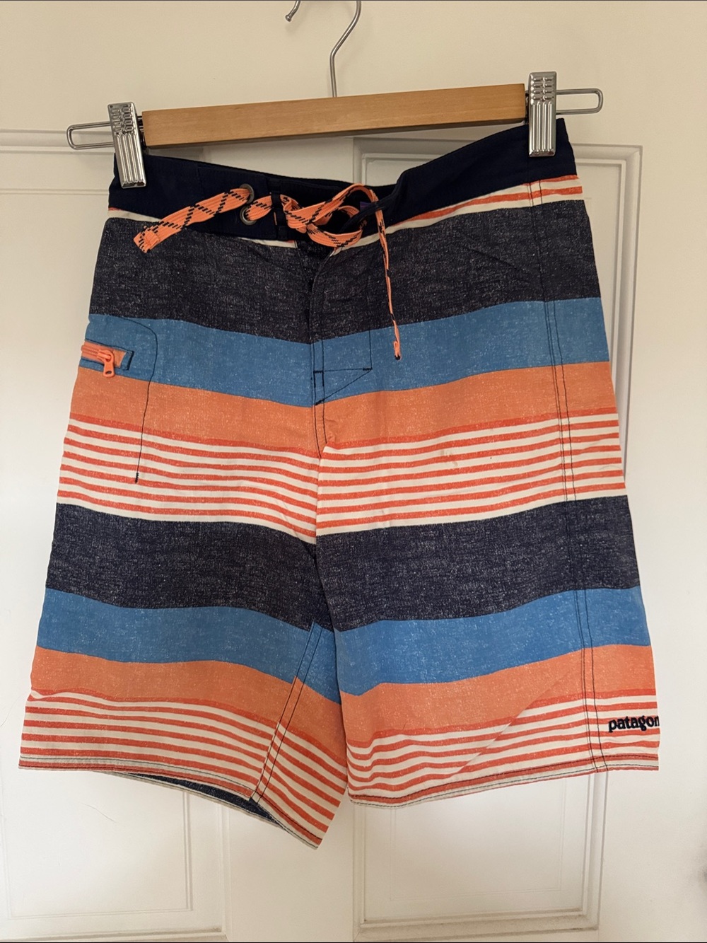 Patagonia Kids Orange, Blue & Navy Striped Swim Trunks